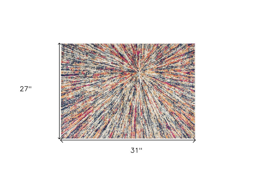 2' X 3' Ivory Blue and Orange Abstract Washable Non Skid Area Rug