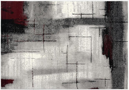 2' X 3' Gray and Red Abstract Distressed Area Rug
