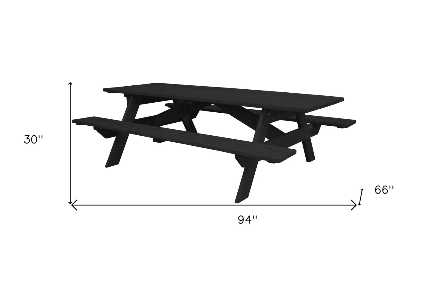 94" Charcoal Solid Wood Outdoor Picnic Table