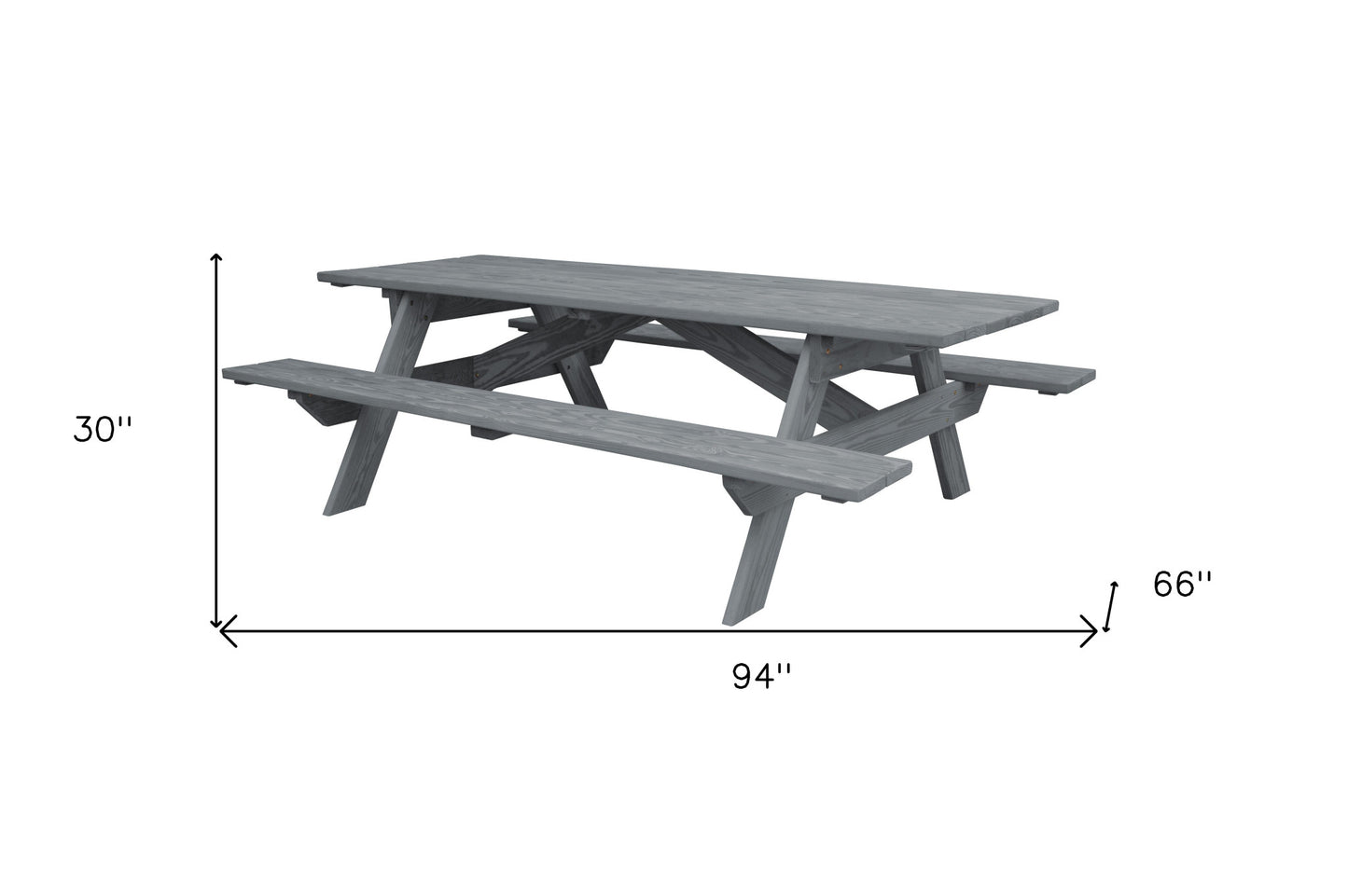 94" Gray Solid Wood Outdoor Picnic Table