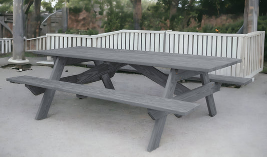 94" Gray Solid Wood Outdoor Picnic Table