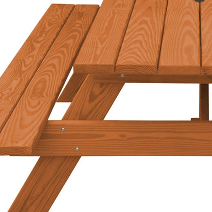 94" Cedar Chest Solid Wood Outdoor Picnic Table with Umbrella Hole