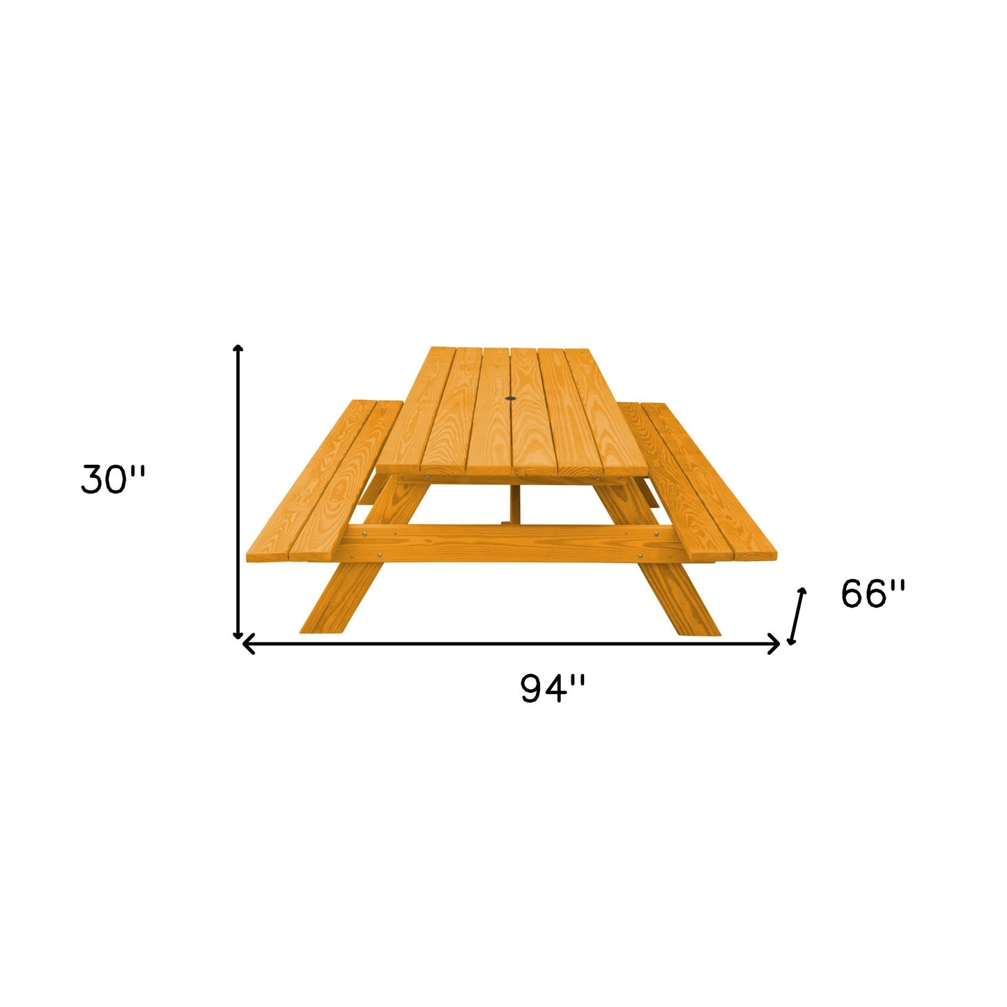 94" Natural Solid Wood Outdoor Picnic Table with Umbrella Hole