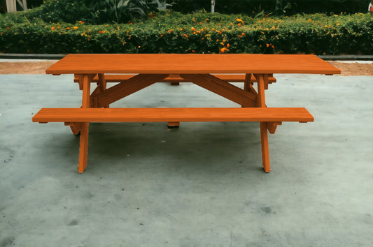 94" Redwood Solid Wood Outdoor Picnic Table