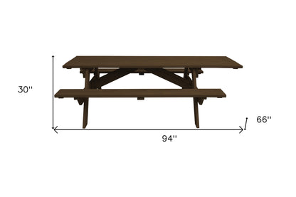 94" Dark Brown Solid Wood Outdoor Picnic Table