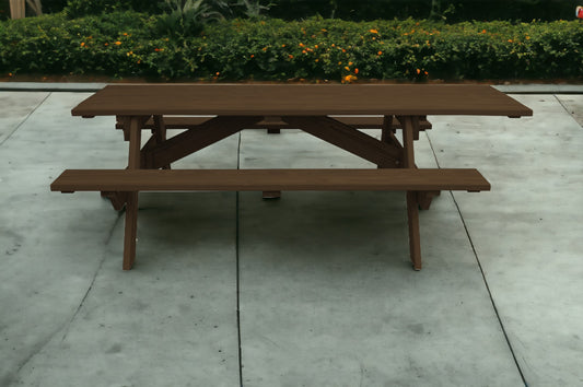 94" Dark Brown Solid Wood Outdoor Picnic Table