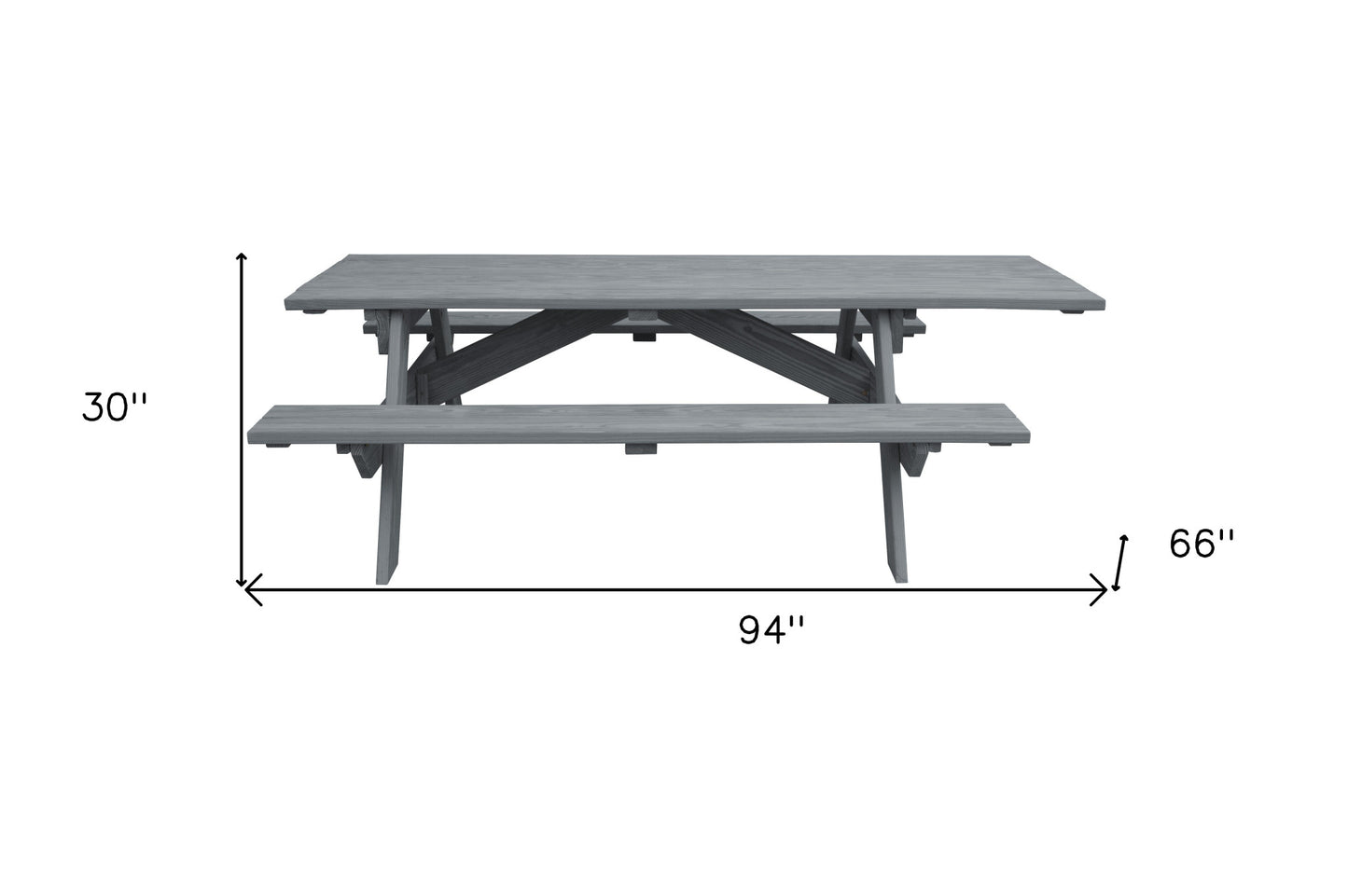 94" Gray Solid Wood Outdoor Picnic Table