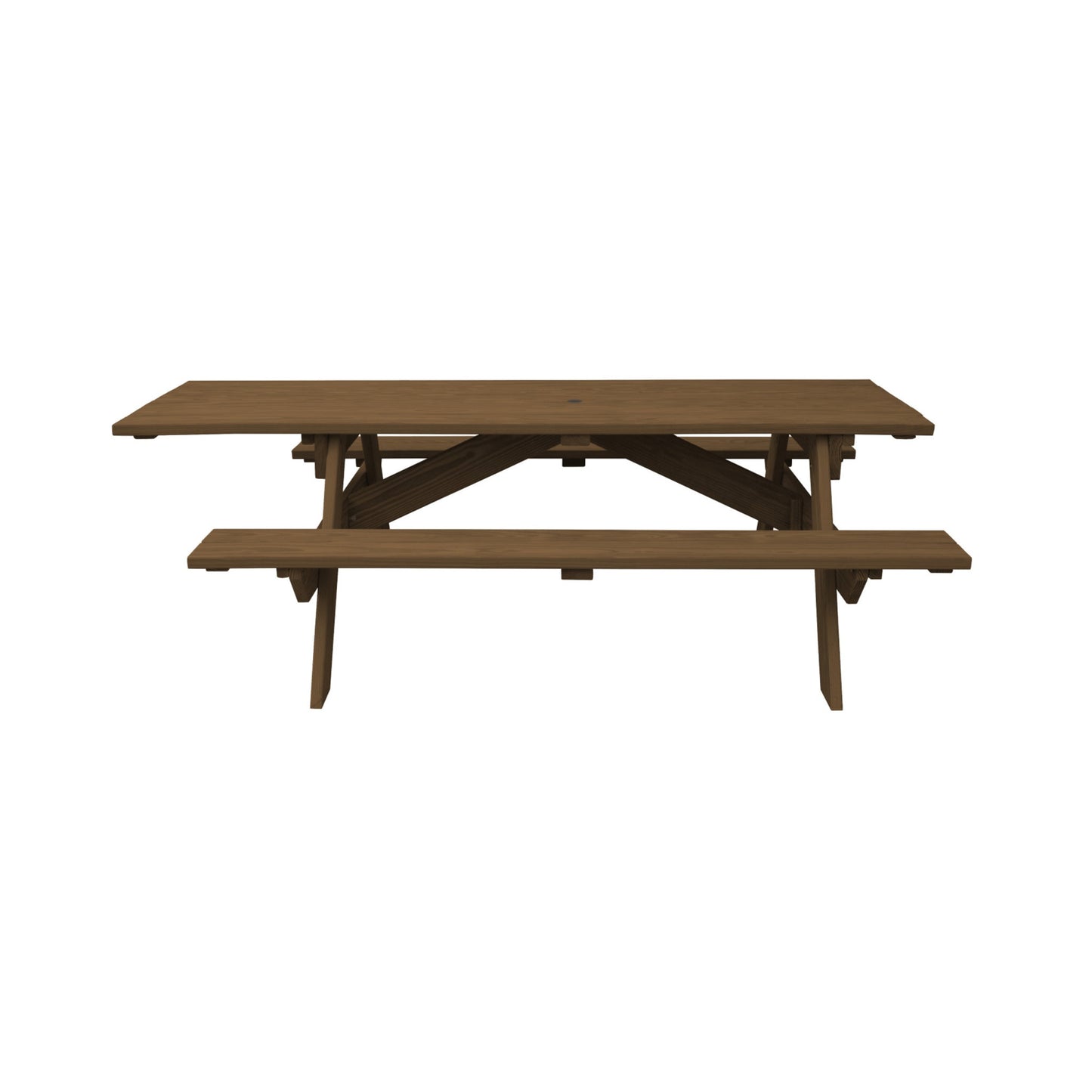 94" Wood Brown Solid Wood Outdoor Picnic Table with Umbrella Hole