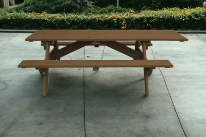 94" Wood Brown Solid Wood Outdoor Picnic Table with Umbrella Hole