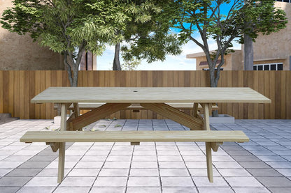 Beige Solid Wood Outdoor Picnic Table Umbrella Hole