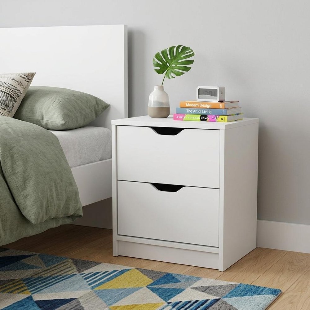 19" White Wood Two Drawer Nightstand