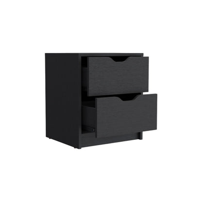 19" Black Wood Two Drawer Nightstand