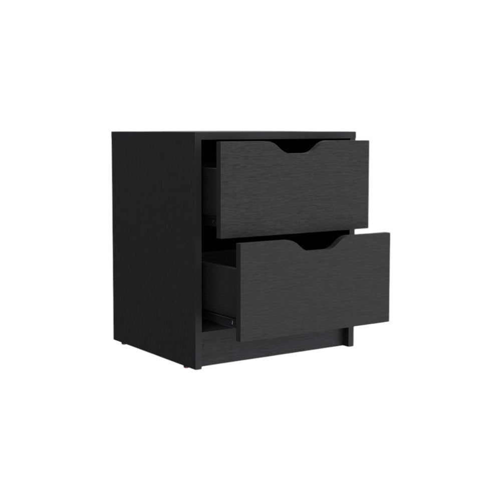 19" Black Wood Two Drawer Nightstand