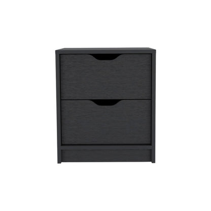 19" Black Wood Two Drawer Nightstand