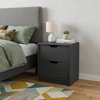 19" Black Wood Two Drawer Nightstand