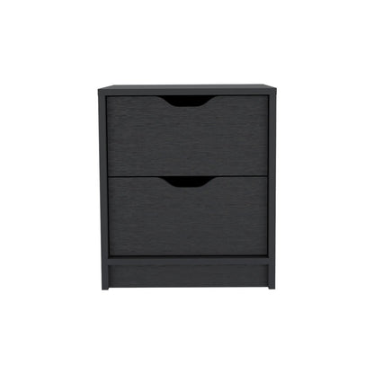 19" Black Wood Two Drawer Nightstand