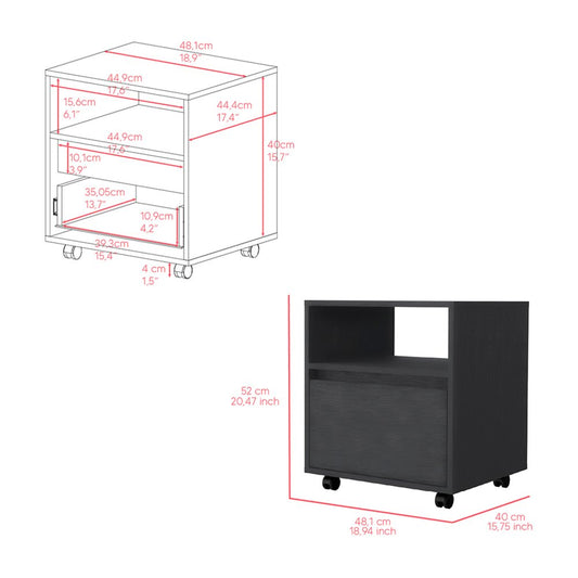 20" Black Wood One Drawer Nightstand