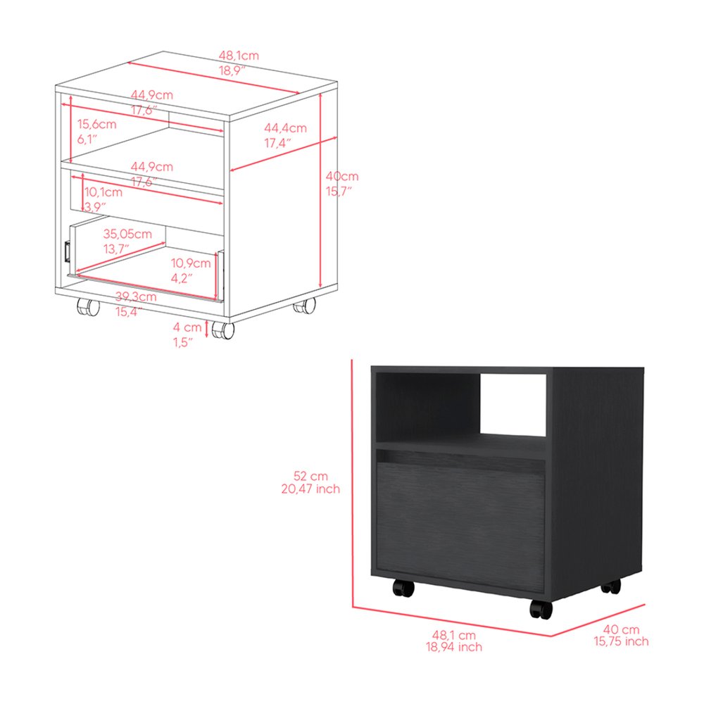 20" Black Wood One Drawer Nightstand
