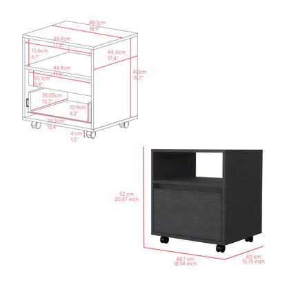 20" Black Wood One Drawer Nightstand