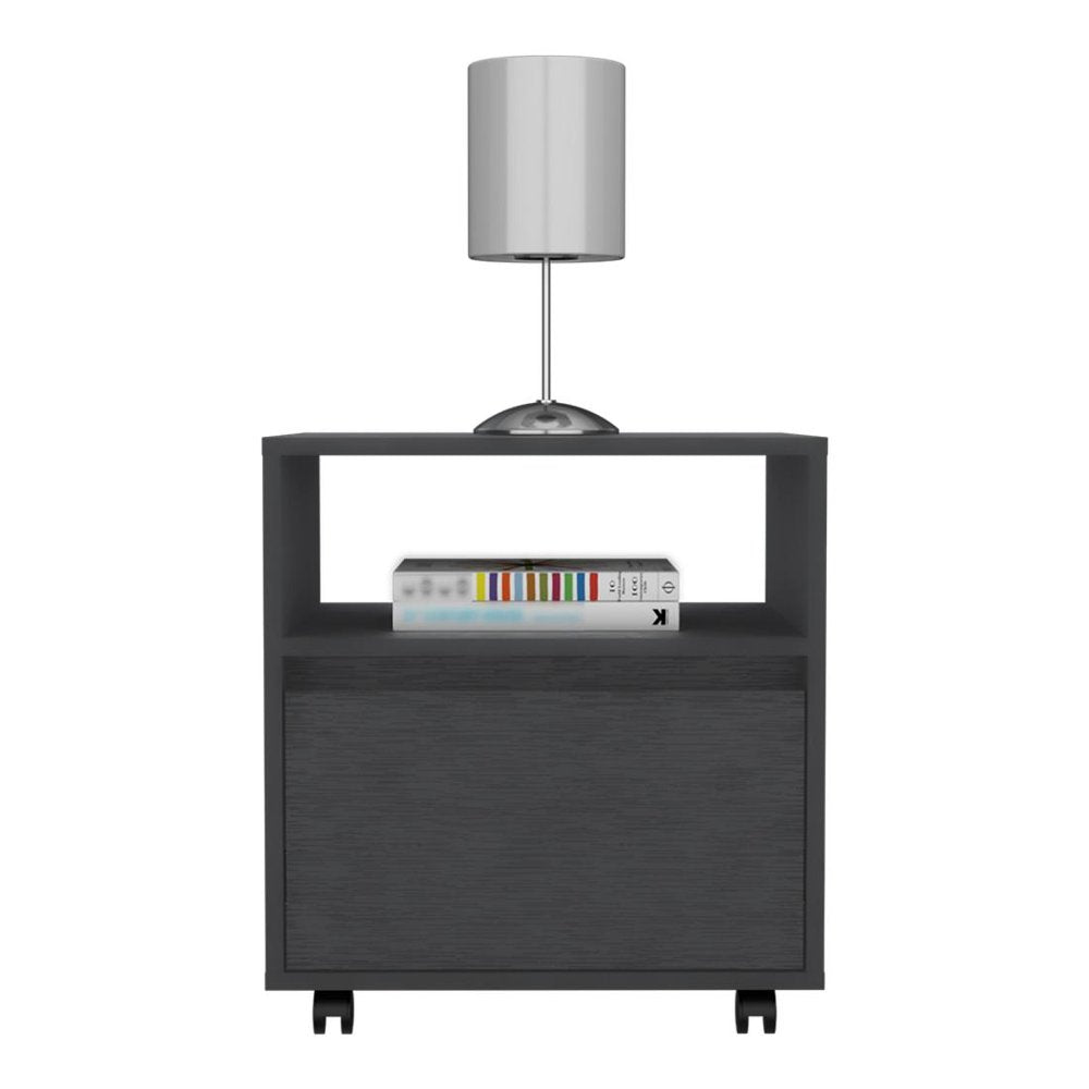 20" Black Wood One Drawer Nightstand