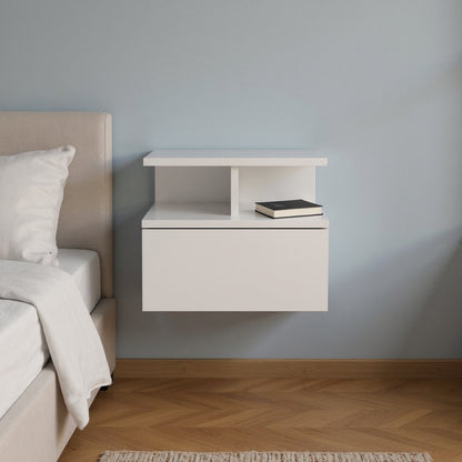 14" White Wood One Drawer Floating Nightstand