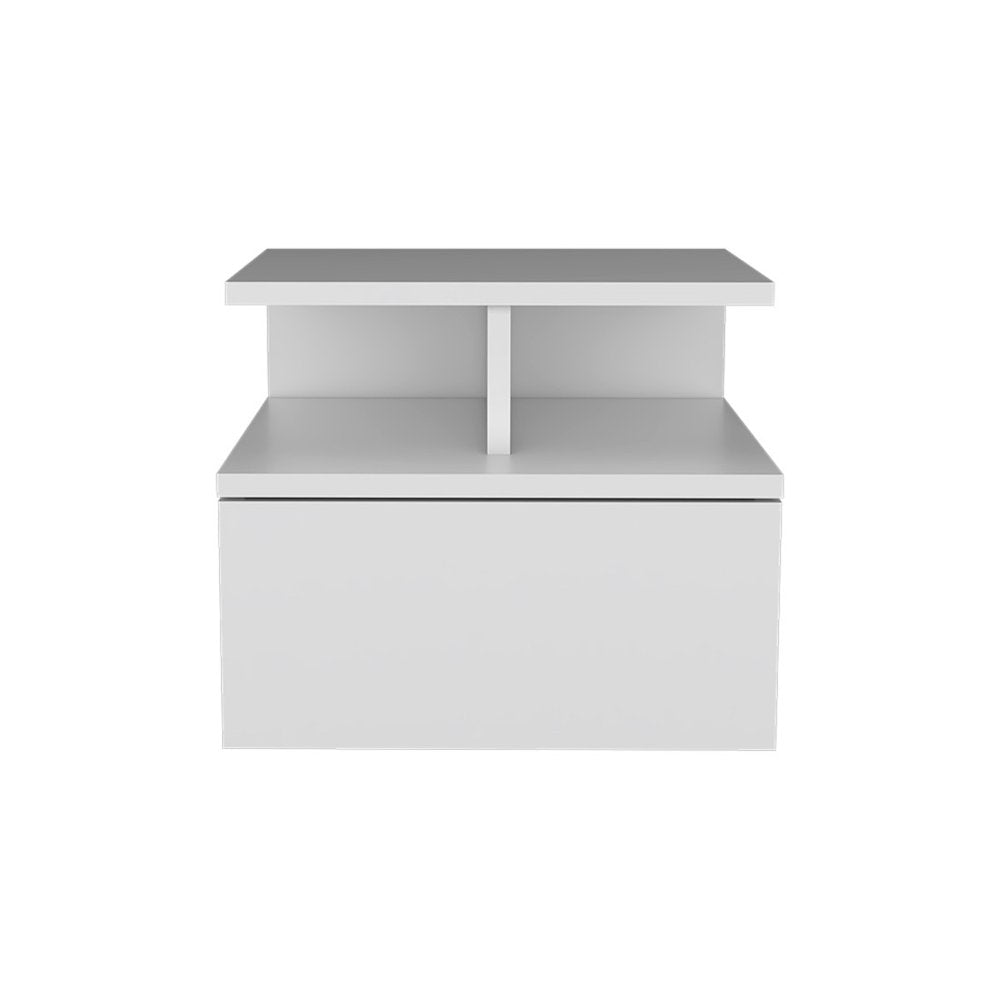 14" White Wood One Drawer Floating Nightstand