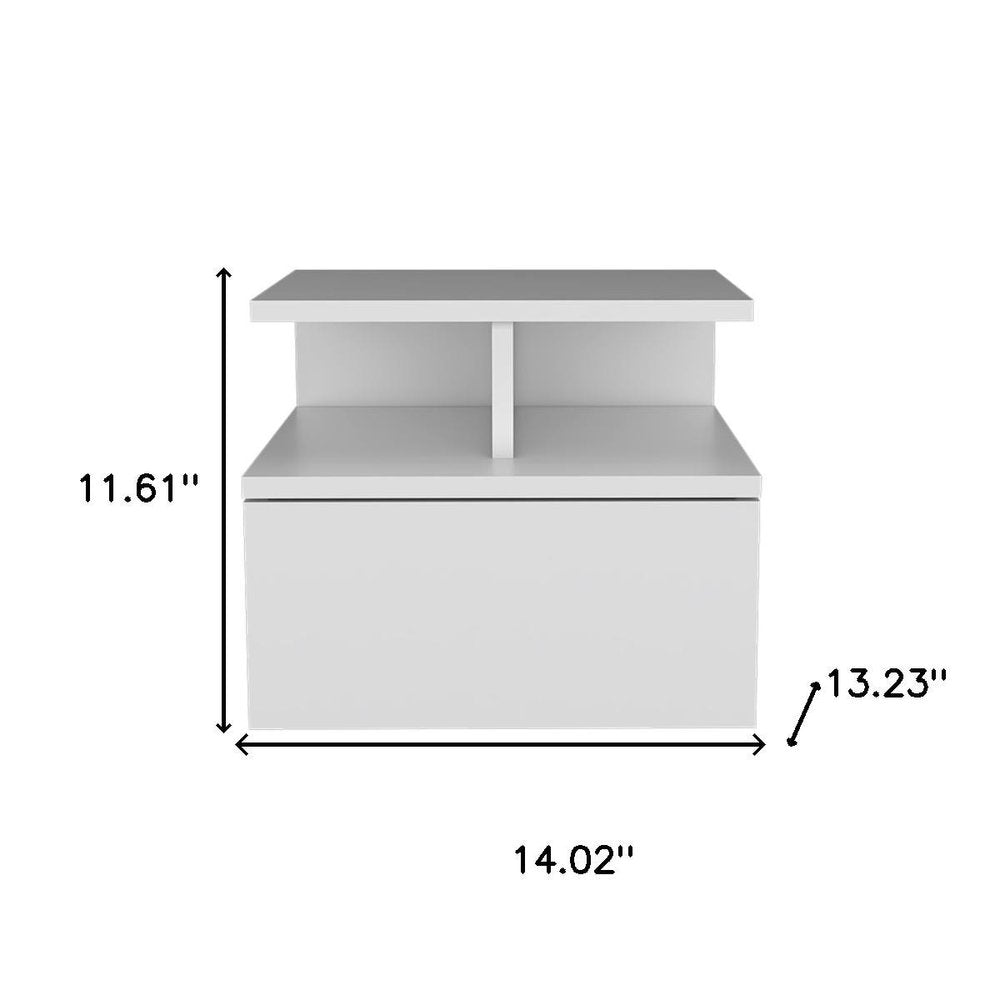 14" White Wood One Drawer Floating Nightstand