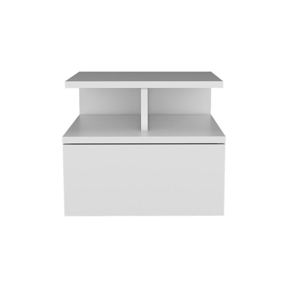 14" White Wood One Drawer Floating Nightstand