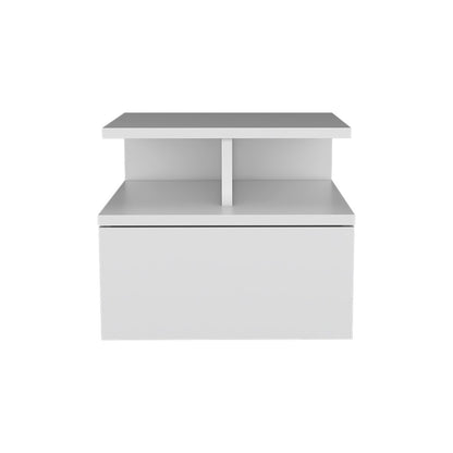 14" White Wood One Drawer Floating Nightstand