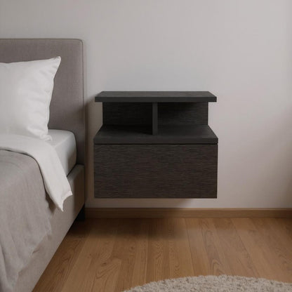12" Black Wood One Drawer Floating Nightstand