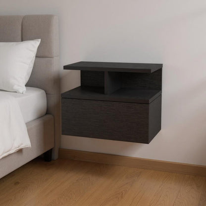 14" Black Wood One Drawer Floating Nightstand