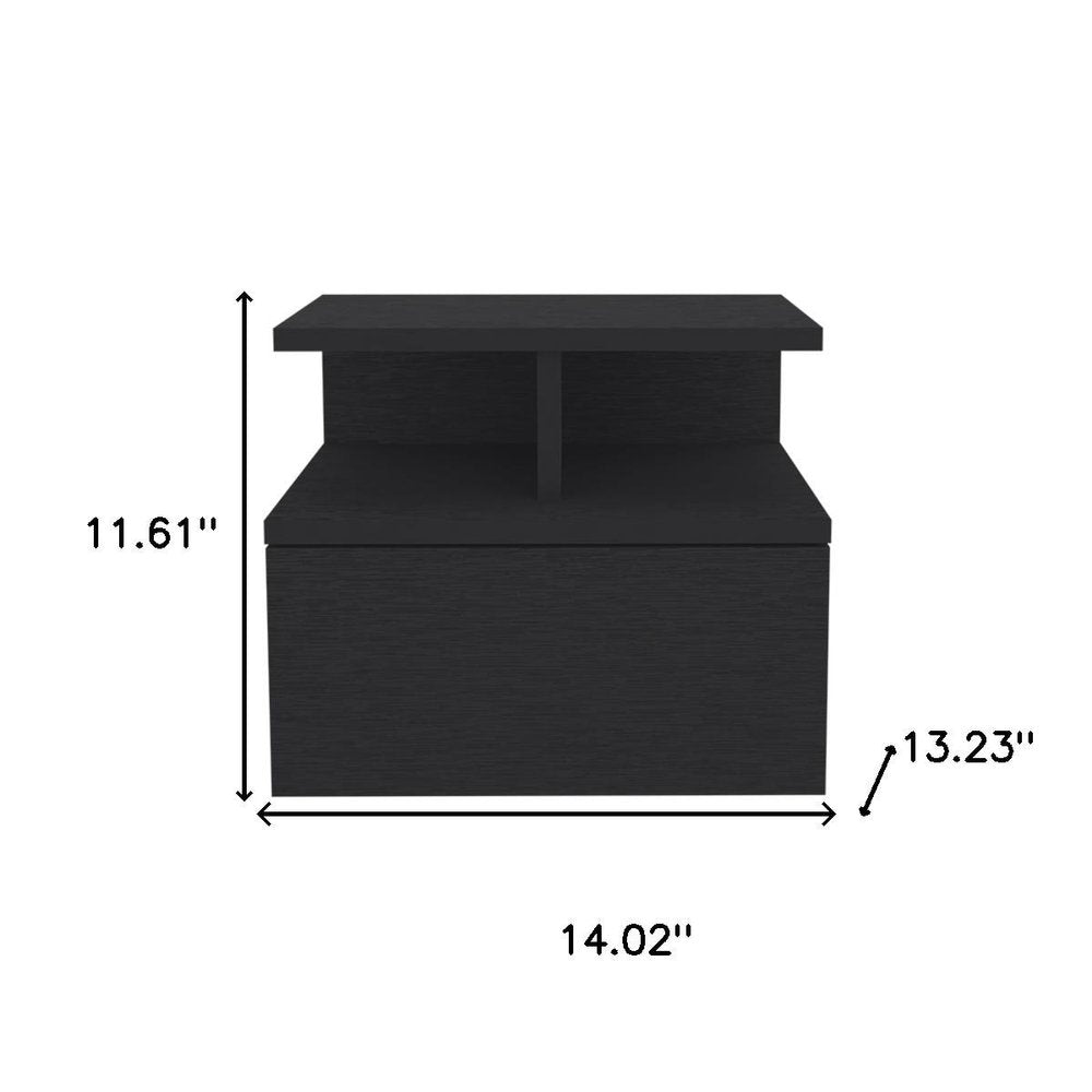 14" Black Wood One Drawer Floating Nightstand