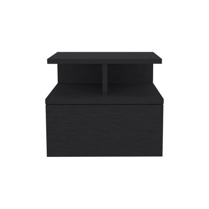 14" Black Wood One Drawer Floating Nightstand