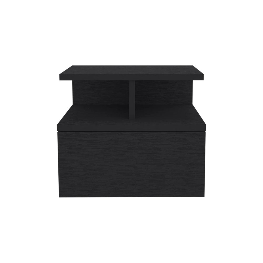 12" Black Wood One Drawer Floating Nightstand