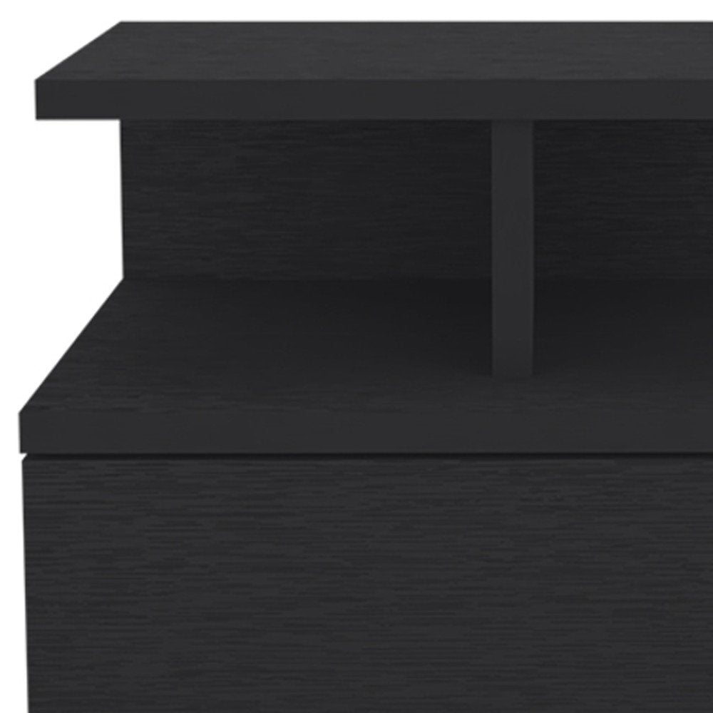 14" Black Wood One Drawer Floating Nightstand