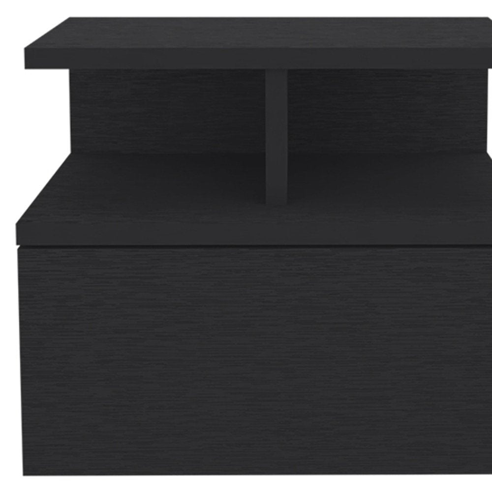 12" Black Wood One Drawer Floating Nightstand