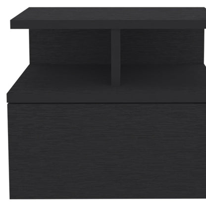 12" Black Wood One Drawer Floating Nightstand