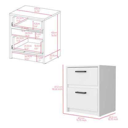 19" White Wood Two Drawer Nightstand