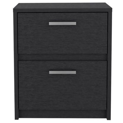 19" Black Two Drawer Faux Wood Nightstand