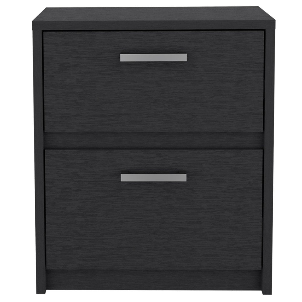 19" Black Wood Two Drawer Nightstand