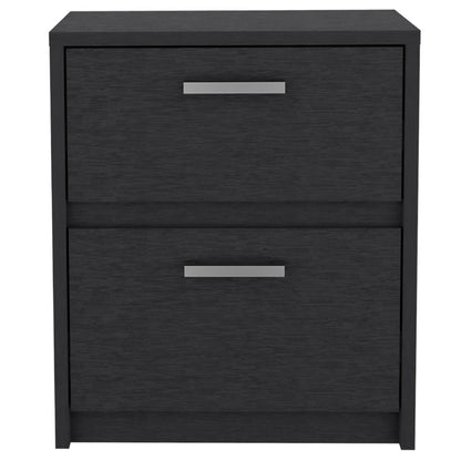 19" Black Wood Two Drawer Nightstand