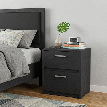 19" Black Wood Two Drawer Nightstand