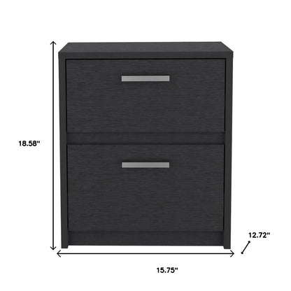 19" Black Wood Two Drawer Nightstand