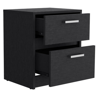 19" Black Wood Two Drawer Nightstand