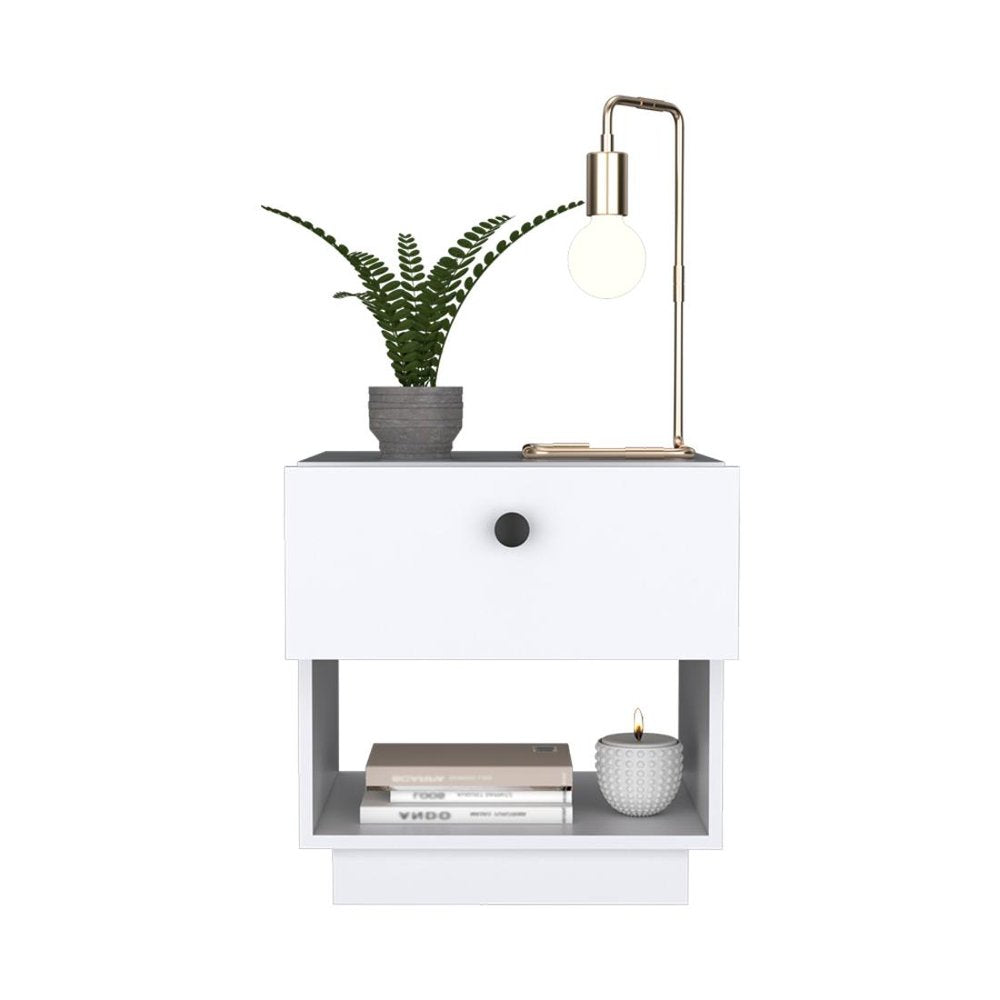 20" White Wood One Drawer Nightstand