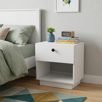 20" White Wood One Drawer Nightstand