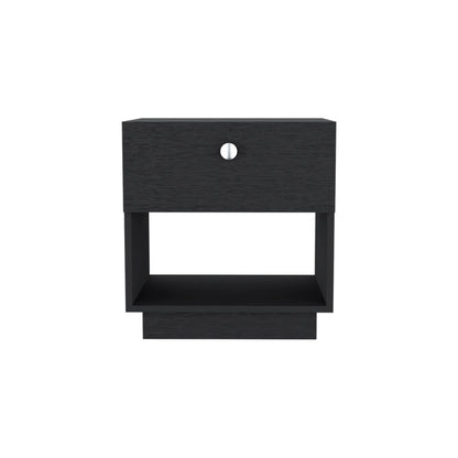 20" Black Wood One Drawer Nightstand