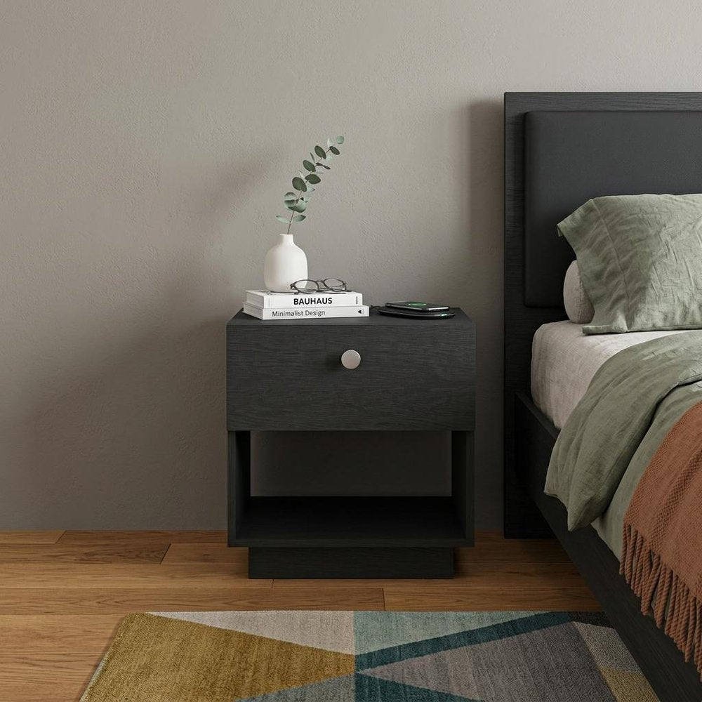 20" Black Wood One Drawer Nightstand