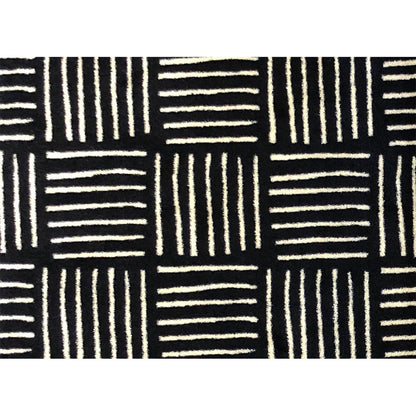 2' X 3' Black and Off White Abstract Machine Tufted Area Rug