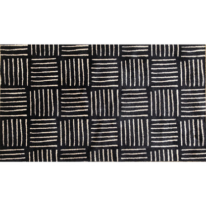 2' X 4' Black and Off White Abstract Machine Tufted Washable Area Rug With UV Protection